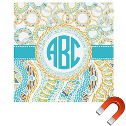 Teal Circles & Stripes Square Car Magnet - 6" (Personalized)