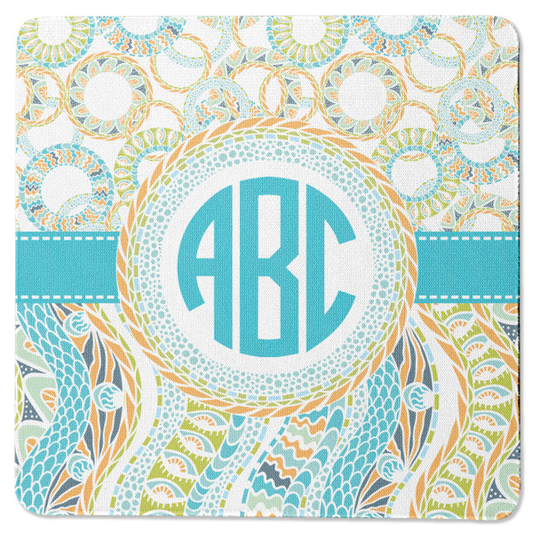 Teal Circles & Stripes Square Coaster Rubber Back - Single