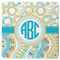 Teal Circles & Stripes Square Rubber Backed Coaster (Personalized)