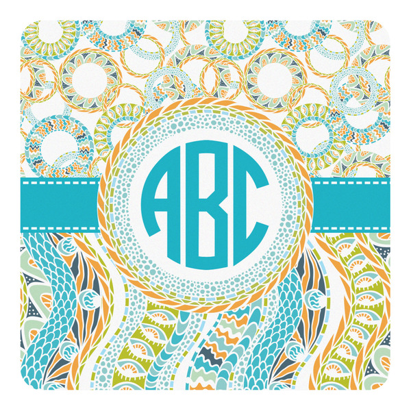 Custom Teal Circles & Stripes Square Decal - Large (Personalized)