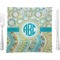 Teal Circles & Stripes 9.5" Glass Square Lunch / Dinner Plate- Single or Set of 4 (Personalized)