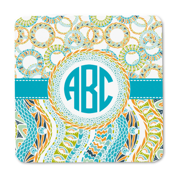 Teal Circles & Stripes Square Fridge Magnet - FRONT
