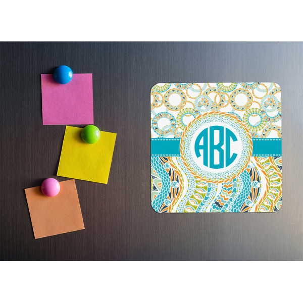 Teal Circles & Stripes Square Fridge Magnet - LIFESTYLE