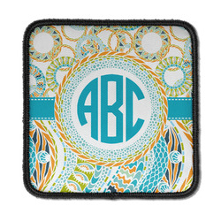Teal Circles & Stripes Iron On Square Patch w/ Monogram
