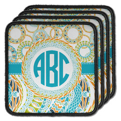 Teal Circles & Stripes Iron On Square Patches - Set of 4 w/ Monogram