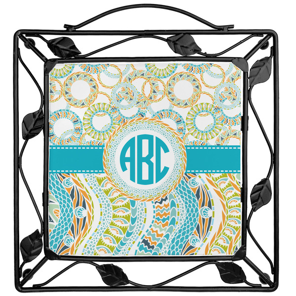 Custom Teal Circles & Stripes Square Trivet (Personalized)