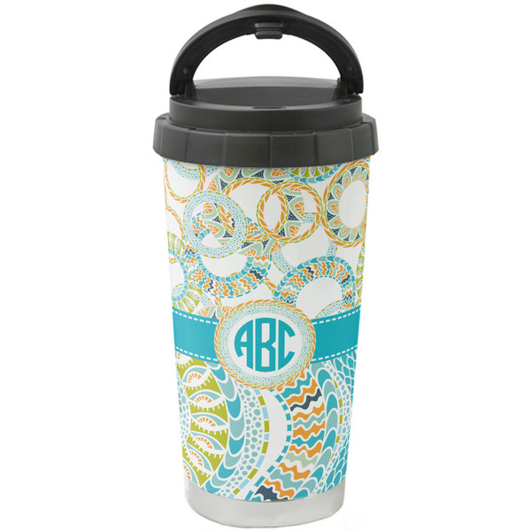 Custom Teal Circles & Stripes Stainless Steel Coffee Tumbler (Personalized)