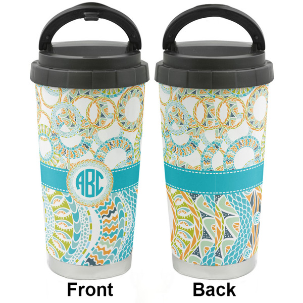 Teal Circles & Stripes Stainless Steel Travel Cup - Apvl
