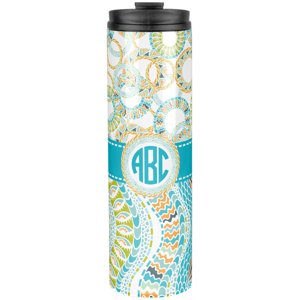 Custom Teal Circles & Stripes Stainless Steel Skinny Tumbler - 20 oz (Personalized)