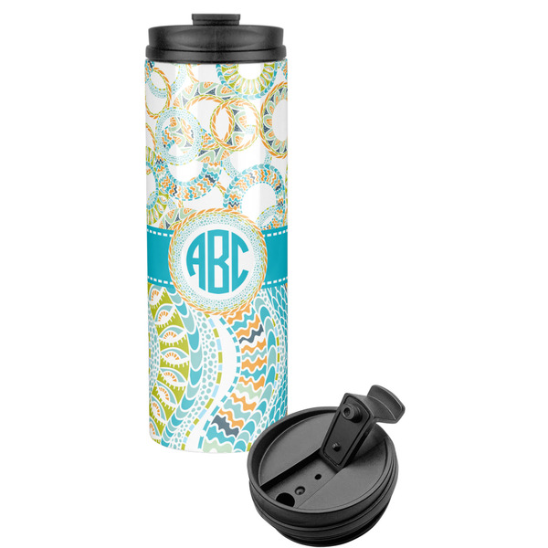 Custom Teal Circles & Stripes Stainless Steel Skinny Tumbler (Personalized)