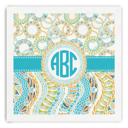 Teal Circles & Stripes Paper Dinner Napkins (Personalized)