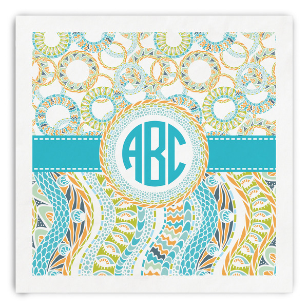 Custom Teal Circles & Stripes Paper Dinner Napkins (Personalized)