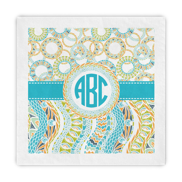 Custom Teal Circles & Stripes Decorative Paper Napkins (Personalized)