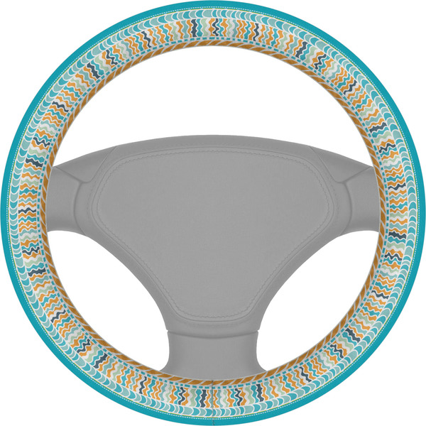 Custom Teal Circles & Stripes Steering Wheel Cover