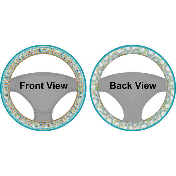 Teal Circles & Stripes Steering Wheel Cover- Front and Back