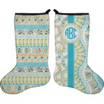 Teal Circles & Stripes Holiday Stocking - Double-Sided - Neoprene (Personalized)