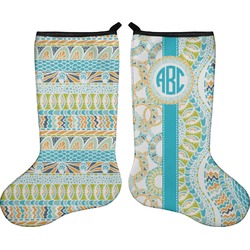 Teal Circles & Stripes Holiday Stocking - Double-Sided - Neoprene (Personalized)