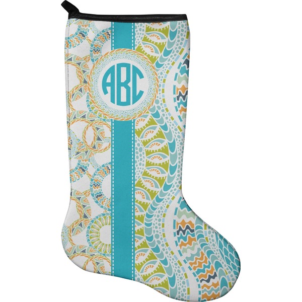 Custom Teal Circles & Stripes Holiday Stocking - Single-Sided - Neoprene (Personalized)