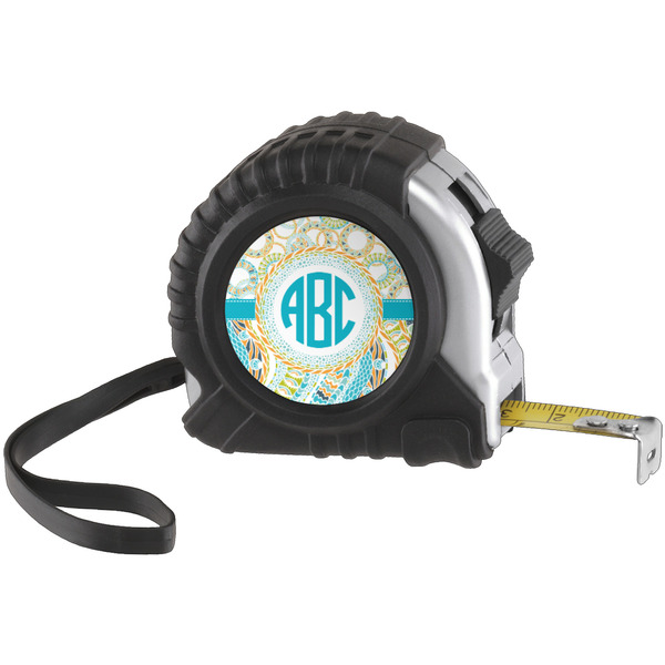 Custom Teal Circles & Stripes Tape Measure (25 ft) (Personalized)