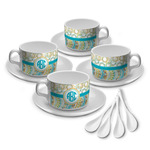 Teal Circles & Stripes Tea Cup - Set of 4 (Personalized)