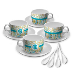 Teal Circles & Stripes Tea Cup - Set of 4 (Personalized)