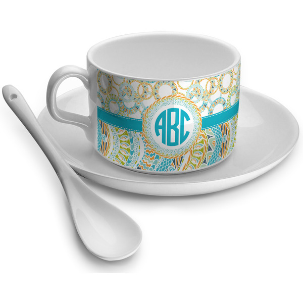 Custom Teal Circles & Stripes Tea Cup - Single (Personalized)