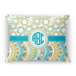 Teal Circles & Stripes Rectangular Throw Pillow Case (Personalized)