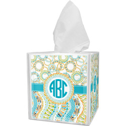 Teal Circles & Stripes Tissue Box Cover w/ Monogram