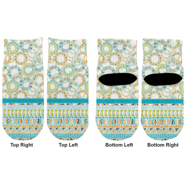 Teal Circles & Stripes Toddler Ankle Socks - Double Pair - Front and Back - Apvl