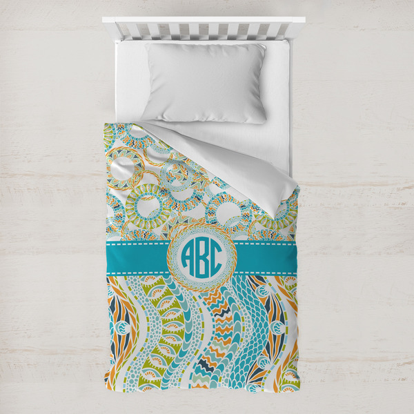 Custom Teal Circles & Stripes Toddler Duvet Cover w/ Monogram