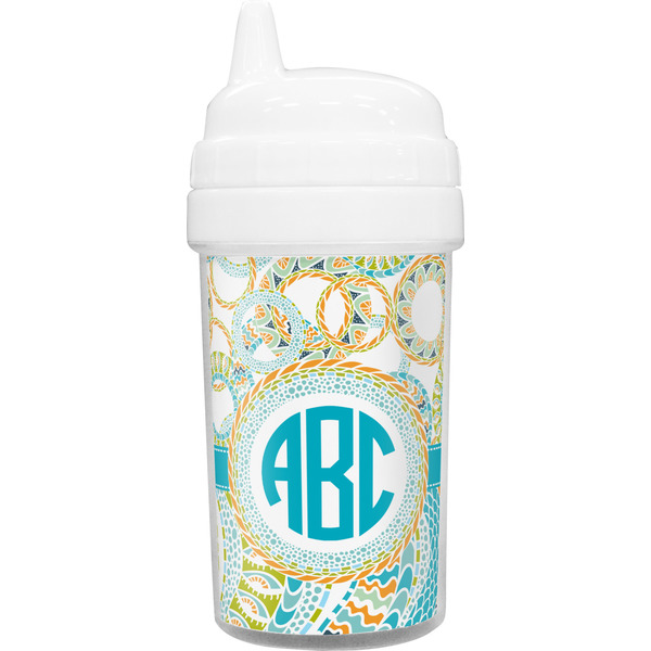 Custom Teal Circles & Stripes Toddler Sippy Cup (Personalized)