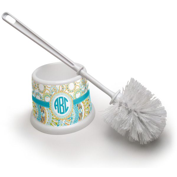 Custom Teal Circles & Stripes Toilet Brush (Personalized)