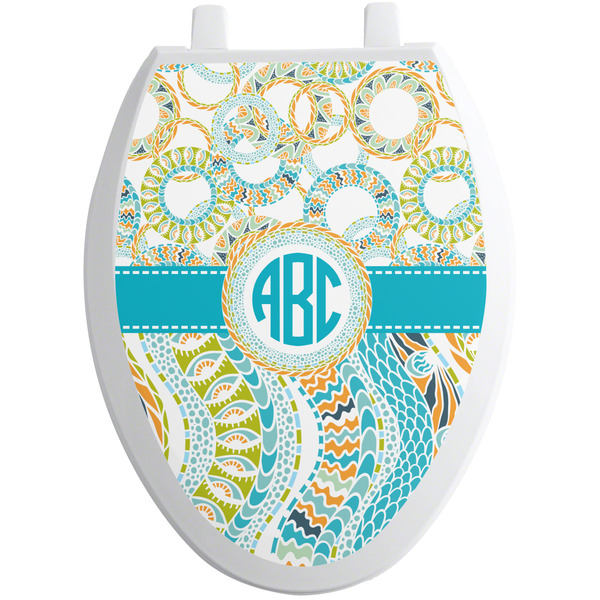 Custom Teal Circles & Stripes Toilet Seat Decal - Elongated (Personalized)