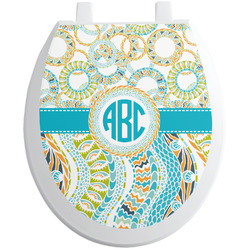 Teal Circles & Stripes Toilet Seat Decal - Round (Personalized)