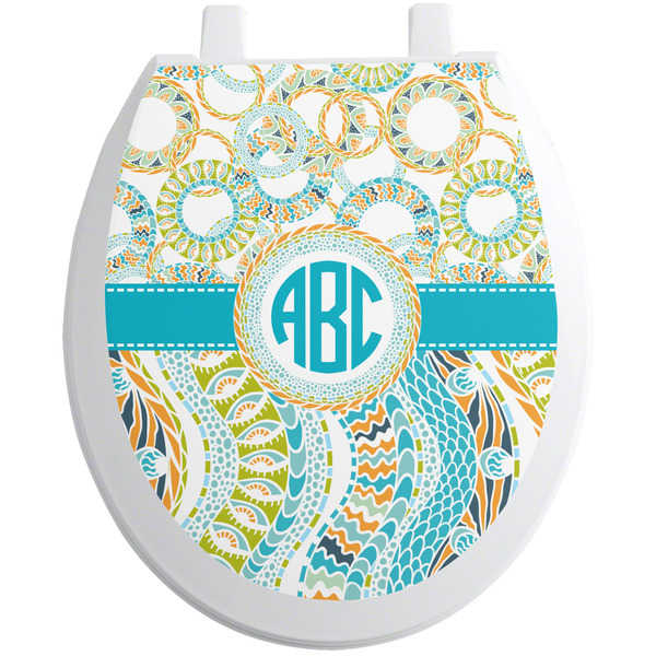 Custom Teal Circles & Stripes Toilet Seat Decal (Personalized)