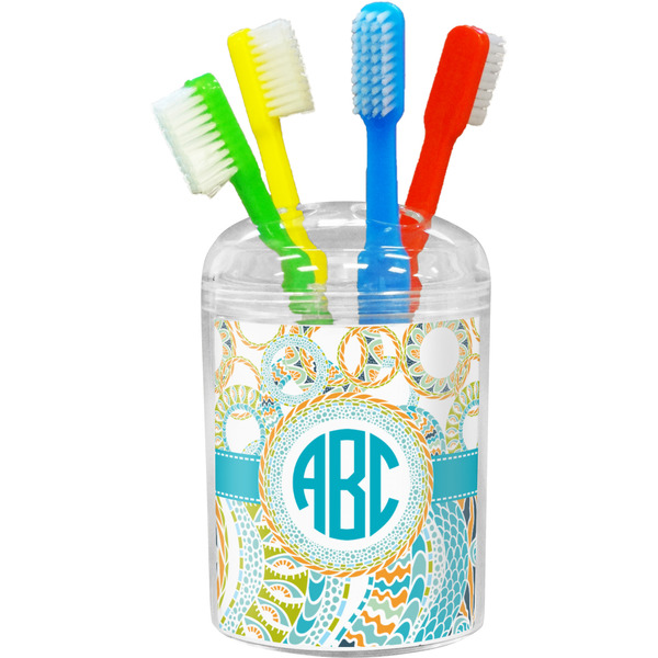 Teal Circles & Stripes Toothbrush Holder (Personalized)