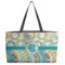 Teal Circles & Stripes Tote w/Black Handles - Front View