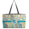 Teal Circles & Stripes Beach Totes Bag - w/ Black Handles (Personalized)