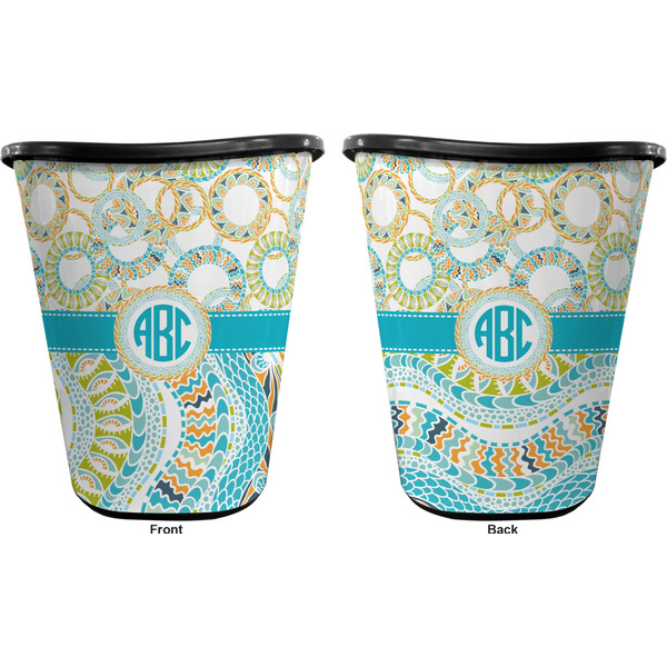Teal Circles & Stripes Trash Can Black - Front and Back - Apvl