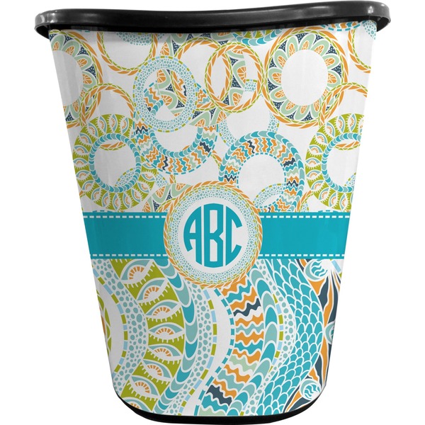 Custom Teal Circles & Stripes Waste Basket - Double Sided (Black) (Personalized)
