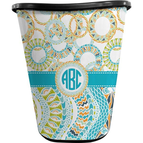 Teal Circles & Stripes Trash Can Black