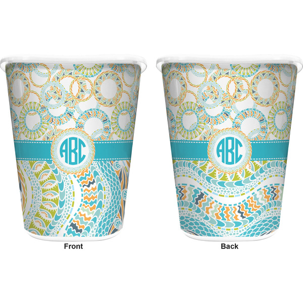 Teal Circles & Stripes Trash Can White - Front and Back - Apvl