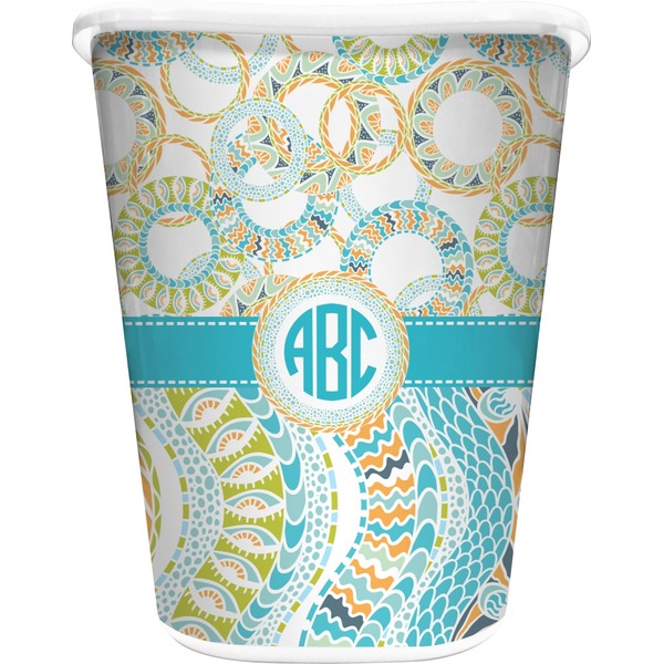 Custom Teal Circles & Stripes Waste Basket (Personalized)