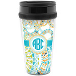 Teal Circles & Stripes Acrylic Travel Mug without Handle (Personalized)