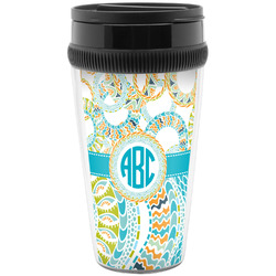 Teal Circles & Stripes Acrylic Travel Mug without Handle (Personalized)