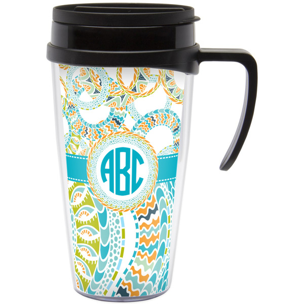 Custom Teal Circles & Stripes Acrylic Travel Mug with Handle (Personalized)