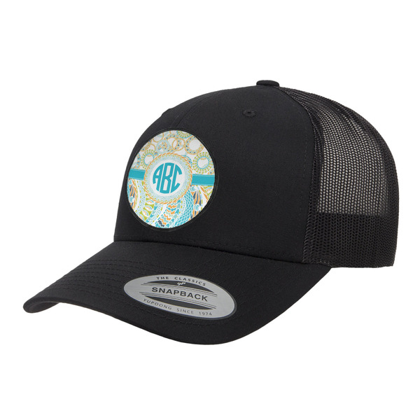 Custom Teal Circles & Stripes Trucker Hat - Black (Personalized)