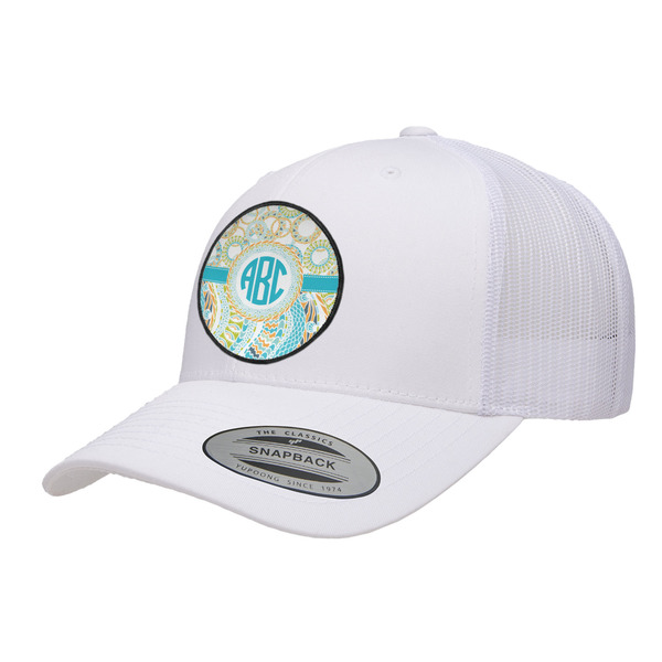 Custom Teal Circles & Stripes Trucker Hat - White (Personalized)