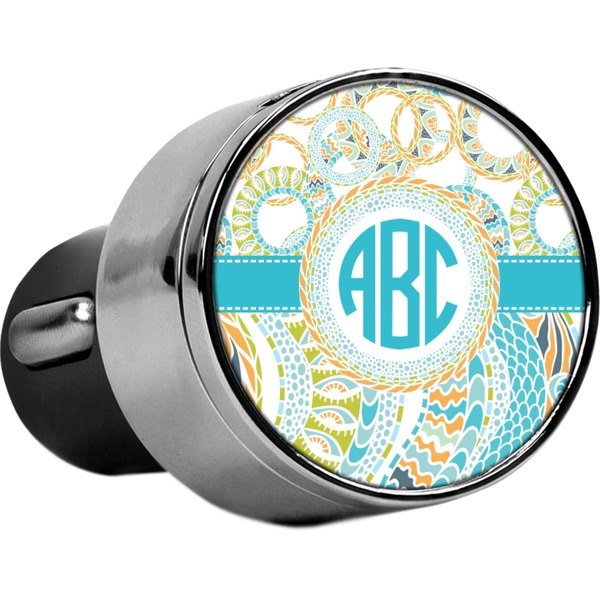 Custom Teal Circles & Stripes USB Car Charger (Personalized)
