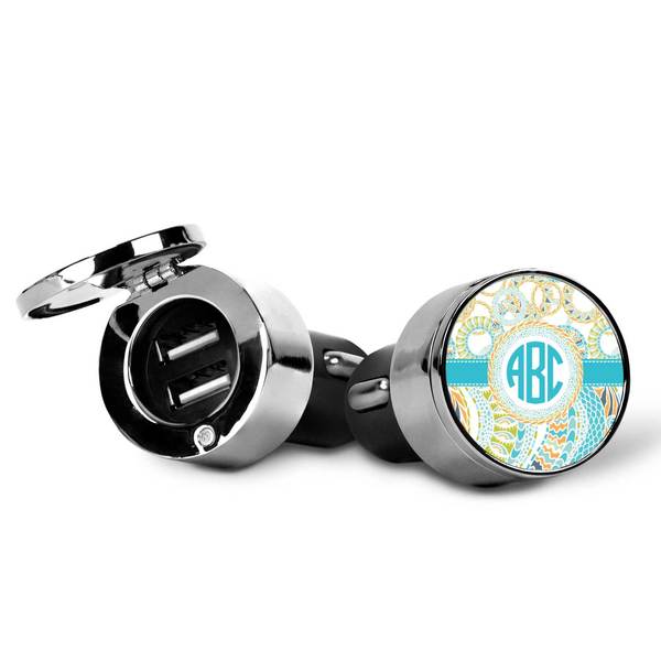 Teal Circles & Stripes USB Car Charger